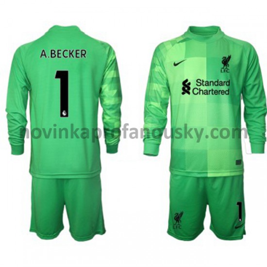 Liverpool Dres Brankářské Alisson Becker 1 Domácí Fotbalové Dresy pro Děti 2021-2022 Dlouhý Rukáv