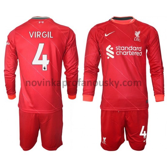 Liverpool Dres VIRGIL 4 Domácí Fotbalové Dresy pro Děti 2021-2022 Dlouhý Rukáv