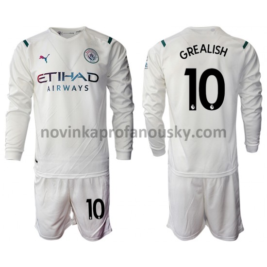 Manchester City Dres Jack Grealish 10 Venkovní Fotbalové Dresy pro Děti 2021-2022 Dlouhý Rukáv