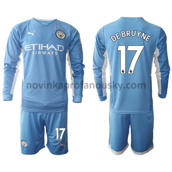 Manchester City Dres Kevin De Bruyne 17 Domácí Fotbalové Dresy pro Děti 2021-2022 Dlouhý Rukáv
