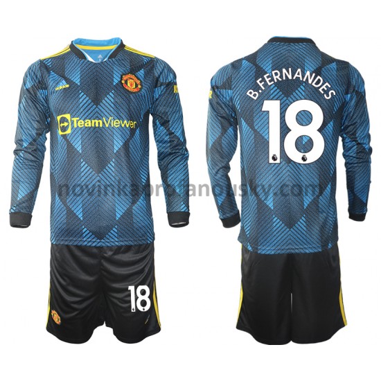 Manchester United Dres Bruno Fernandes 18 Alternativní Fotbalové Dresy pro Děti 2021-2022 Dlouhý Rukáv