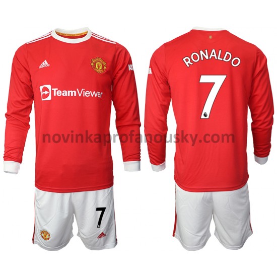 Manchester United Dres Cristiano Ronaldo 7 Domácí Fotbalové Dresy pro Děti 2021-2022 Dlouhý Rukáv