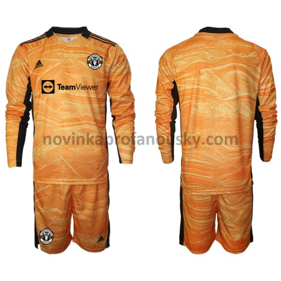 Manchester United Dres Brankářské Domácí Fotbalové Dresy pro Děti 2021-2022 Dlouhý Rukáv