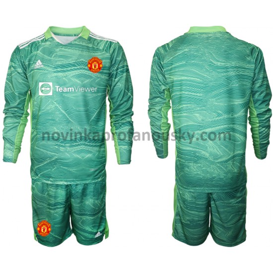 Manchester United Dres Brankářské Alternativní Fotbalové Dresy pro Děti 2021-2022 Dlouhý Rukáv