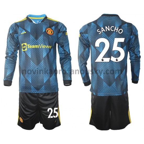 Manchester United Dres Jadon Sancho 25 Alternativní Fotbalové Dresy pro Děti 2021-2022 Dlouhý Rukáv
