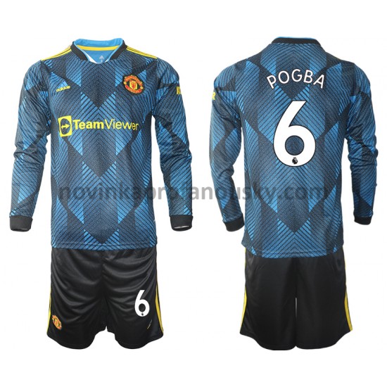 Manchester United Dres Paul Pogba 6 Alternativní Fotbalové Dresy pro Děti 2021-2022 Dlouhý Rukáv