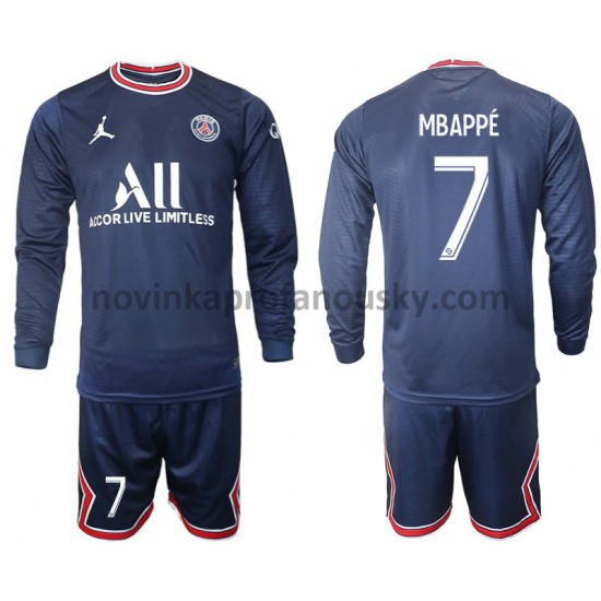 Paris Saint-Germain Dres Mbappé 7 Domácí Fotbalové Dresy pro Děti 2021-2022 Dlouhý Rukáv