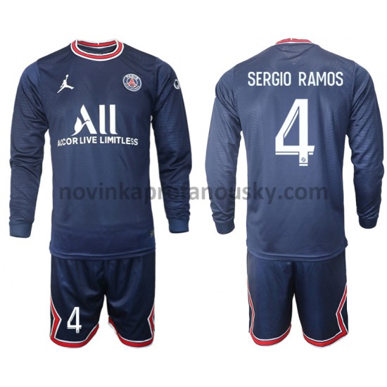 Paris Saint-Germain Dres Sergio Ramos 4 Domácí Fotbalové Dresy pro Děti 2021-2022 Dlouhý Rukáv