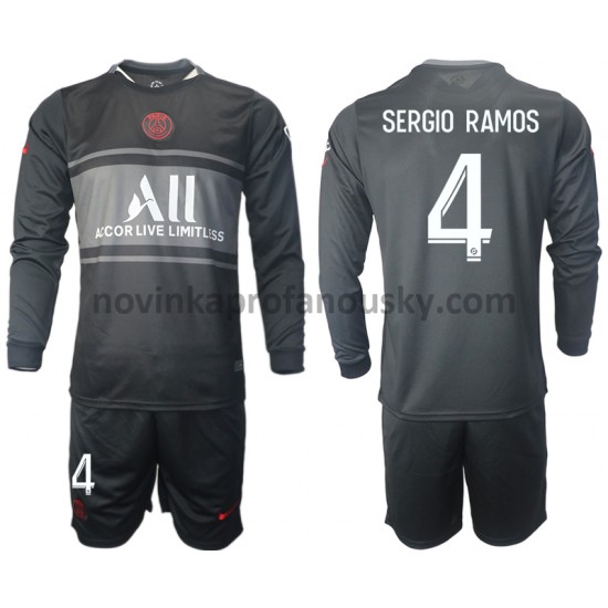 Paris Saint-Germain Dres Sergio Ramos 4 Alternativní Fotbalové Dresy pro Děti 2021-2022 Dlouhý Rukáv
