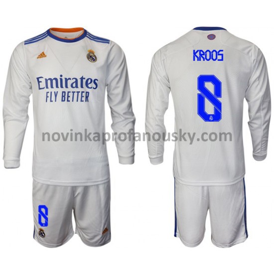 Real Madrid Dres Kroos 8 Domácí Fotbalové Dresy pro Děti 2021-2022 Dlouhý Rukáv