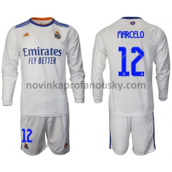 Real Madrid Dres Marcelo 12 Domácí Fotbalové Dresy pro Děti 2021-2022 Dlouhý Rukáv