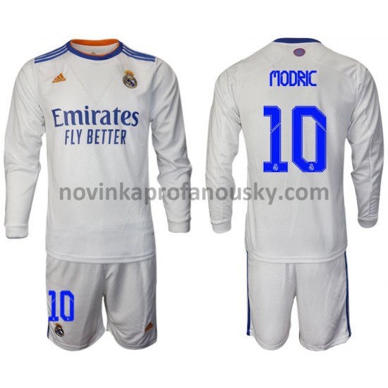 Real Madrid Dres Modric 10 Domácí Fotbalové Dresy pro Děti 2021-2022 Dlouhý Rukáv