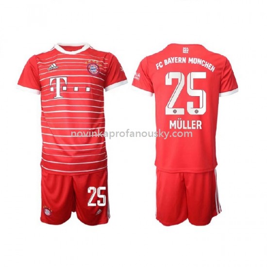 Bayern Mnichov Dres Muller 25 Domácí Fotbalové Dresy pro Děti 2022-2023 Krátký Rukáv