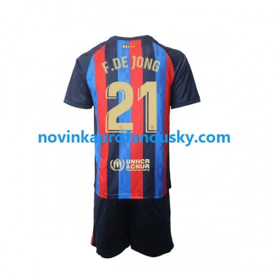 FC Barcelona Dres Frenkie de Jong 21 Domácí Fotbalové Dresy pro Děti 2022-2023 Krátký rukáv