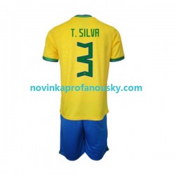 Brazílie Dres Thiago Silva 3 Domácí Fotbalové Dresy pro Děti MS ve fotbale 2022 Krátký rukáv