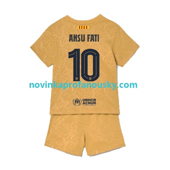 FC Barcelona Dres Ansu Fat 10 Venkovní Fotbalové Dresy pro Děti 2022-2023 Krátký rukáv