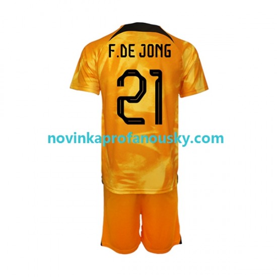 Nizozemsko Dres Frenkie de Jong 21 Domácí Fotbalové Dresy pro Děti MS ve fotbale 2022 Krátký rukáv