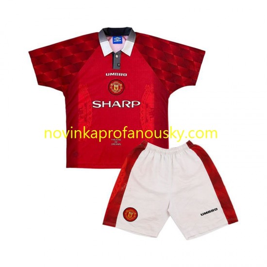 Manchester United Dres 1996 Retro Domácí Fotbalové Dresy pro Děti Krátký rukáv